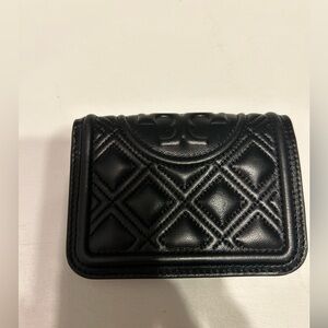 Tory Burch Black Quilted Leather Compact Wallet